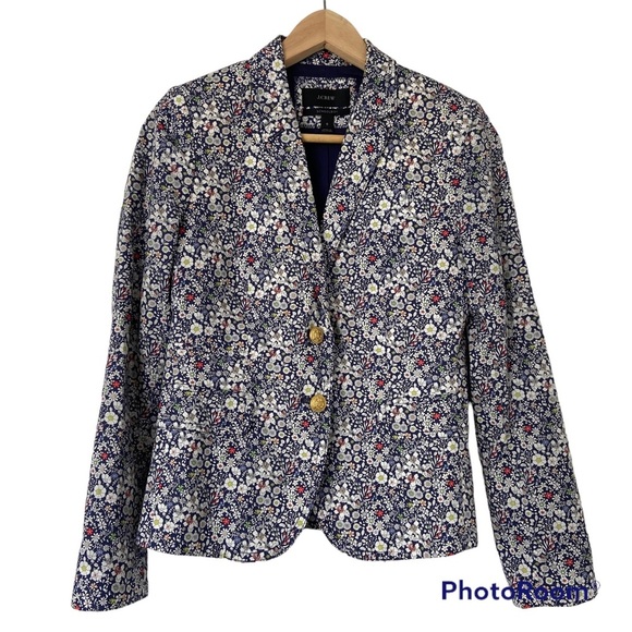 J. Crew Jackets & Blazers - J. CREW NAVY/FLORAL SCHOOLBOY BLAZER IN LIBERTY ART FABRICS, 100% COTTON, 0